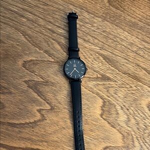 SK Minimalist Black Leather Men's Watch